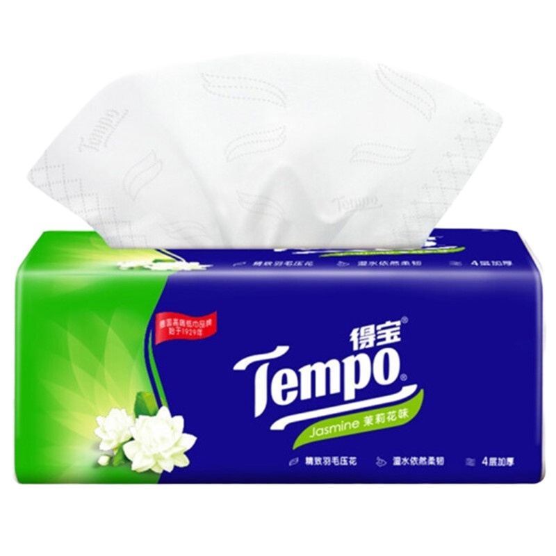 德宝T2278 茉莉花味盒抽 抽纸4层加厚90抽 盒装面巾纸(4盒/提 8提/箱)