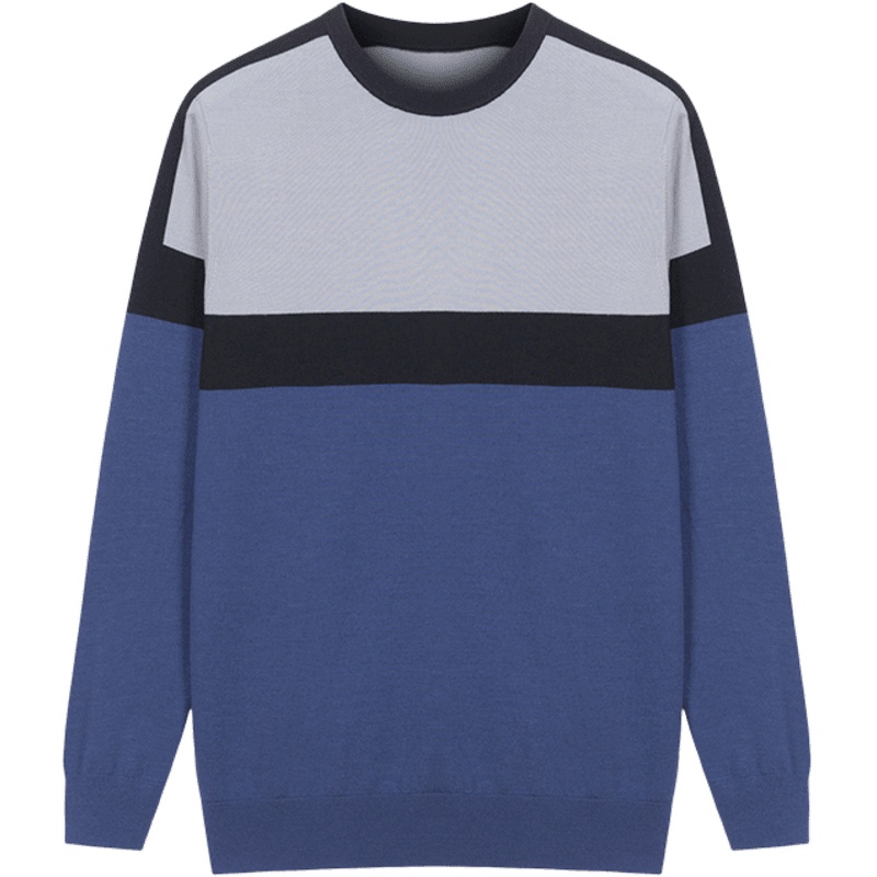 鄂尔多斯ERDOS 早秋圆领舒适羊毛衫时尚撞色男士针织衫/毛衣