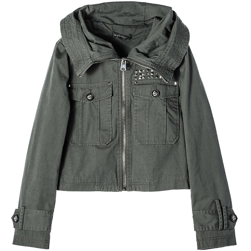 sdeer圣迪奥2018秋装帅气街头铆钉字母连帽潮短款外套女S17382274