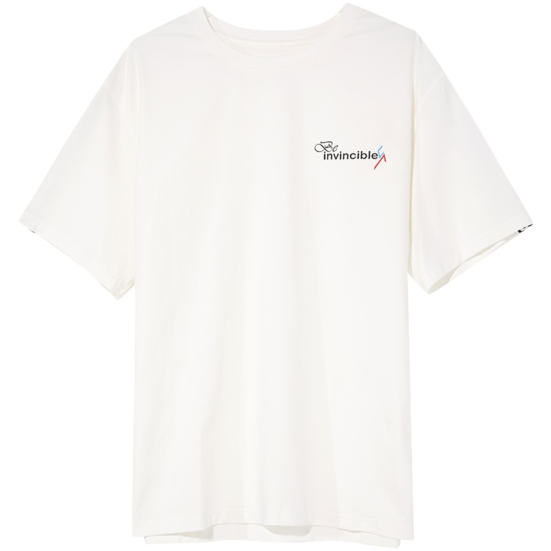 三彩2021春季新款圆领运动风字母短袖女宽松玻尿酸白色T恤上衣潮