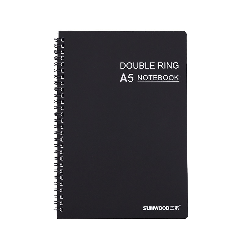 三木(SUNWOOD)软抄本A5/B5黑色双环线圈本记事本手账黑色简约笔记本子日记本70页5本装