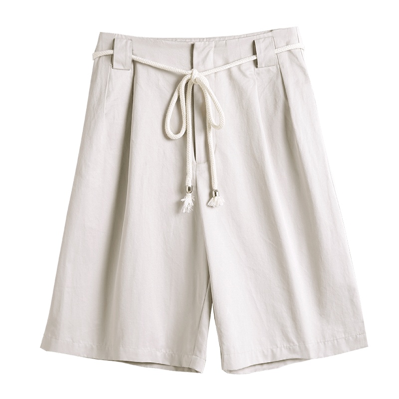 云上生活夏简约文艺短款系带直筒百搭女式休闲裤