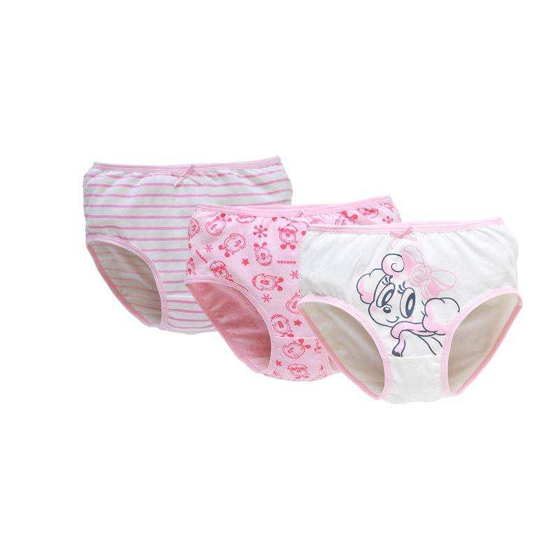 巴布豆配饰儿童内衣内裤女童1-13岁常规三角内裤小童中大童纯棉面包裤春季夏季秋季冬季三条装3-11码粉色