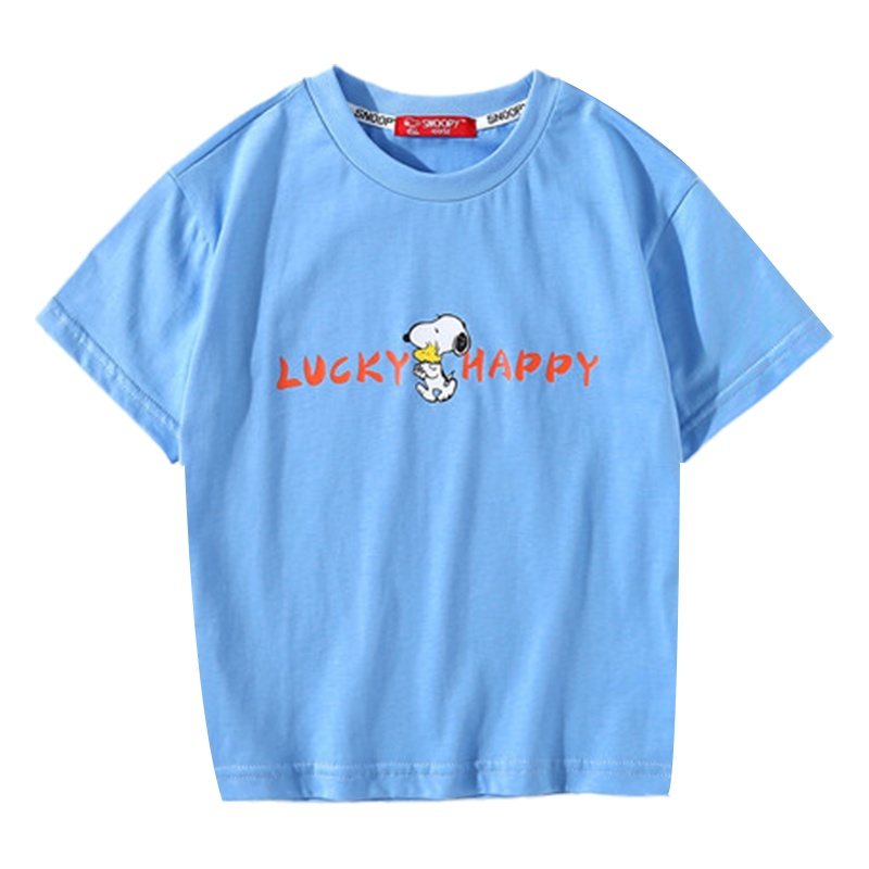 史努比童装女童短袖T恤2021夏季儿童圆领纯棉上衣休闲男童短袖中大童