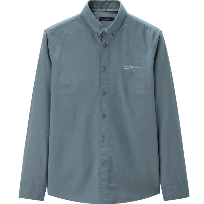 HLA海澜之家舒适水洗长袖衬衫2019秋季休闲制扣领长衬男 HNEAD3R136A