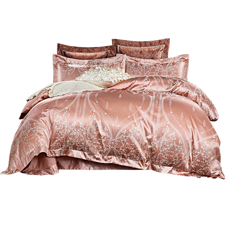 雅兰家纺欧式贡缎提花婚庆四件套 婚庆床上用品被套床单纯棉套件