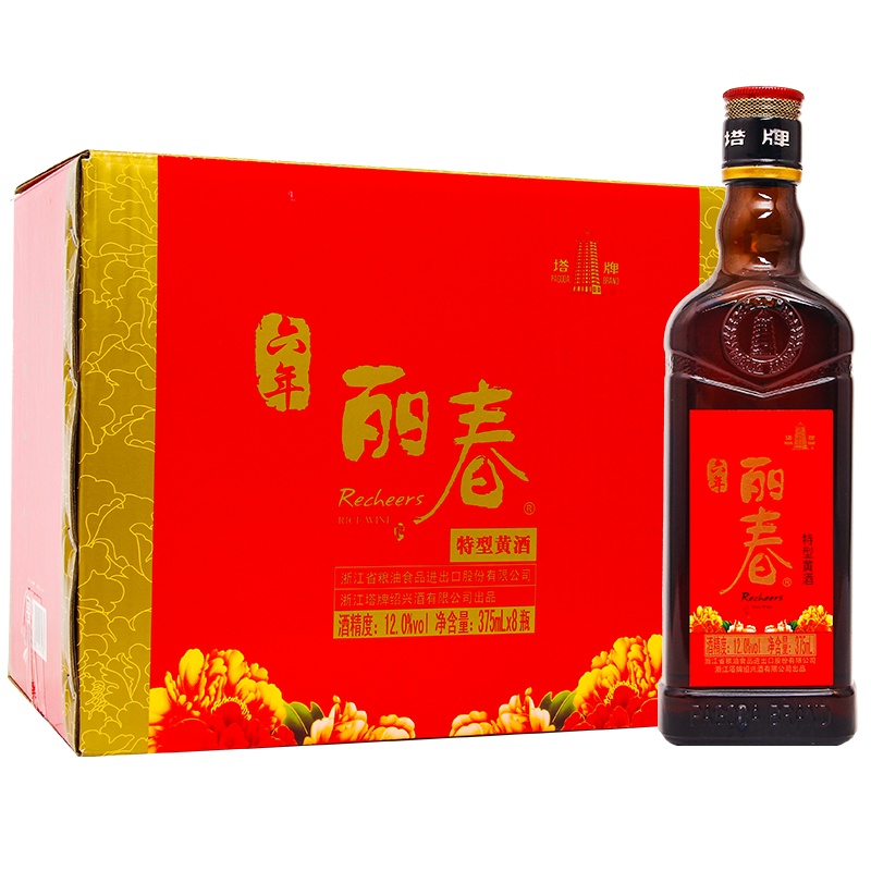 塔牌 绍兴黄酒 丽春六年375ml*8瓶整箱花雕酒 半干型黄酒 糯米酒