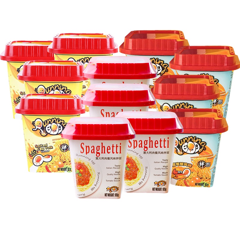 奔跑吧蛋蛋面混合口味(香辣咸蛋黄92g*4桶 蟹风味92g*4桶 意大利肉酱风味105g*4桶)