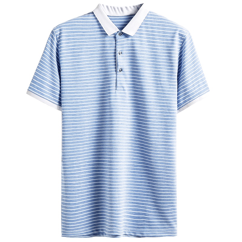 雅鹿男士短袖t恤2019新款翻领宽松POLO衫男条纹男装体恤衫