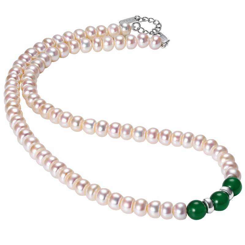 佰色传情(BRIR)优雅气质淡水珍珠项链配绿玛瑙富贵吉祥珍珠饰品送母亲送长辈