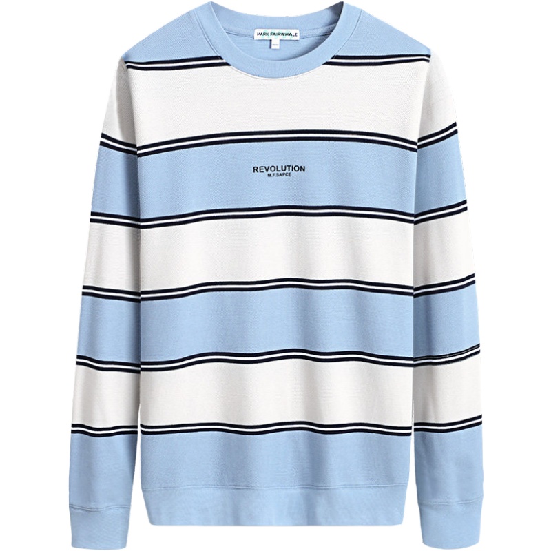 马克华菲毛衣男针织衫2020秋季新款蓝白撞色条纹圆领套头薄款线衫