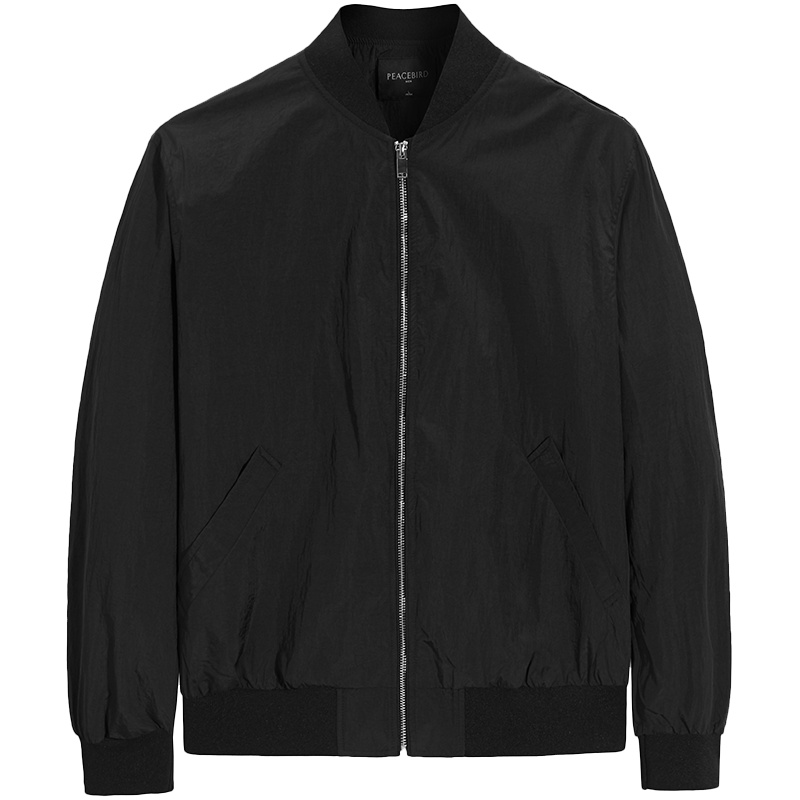 太平鸟男装春潮牌棒球衫黑色印花夹克衫潮流韩版外套休闲衣服