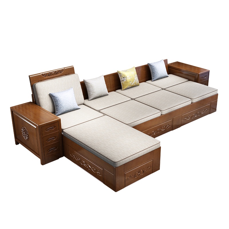 月影梳桐现代中式实木沙发雕花储物款小户型拉款拆洗经济型家具