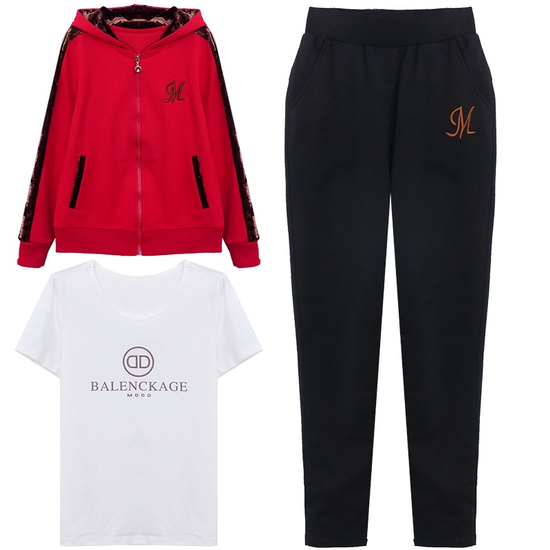 锋非凡 品牌2020新款运动套装三件套女春秋季韩版休闲连帽时尚潮流运动服女春跑步晨练修身显瘦运动衣3件套