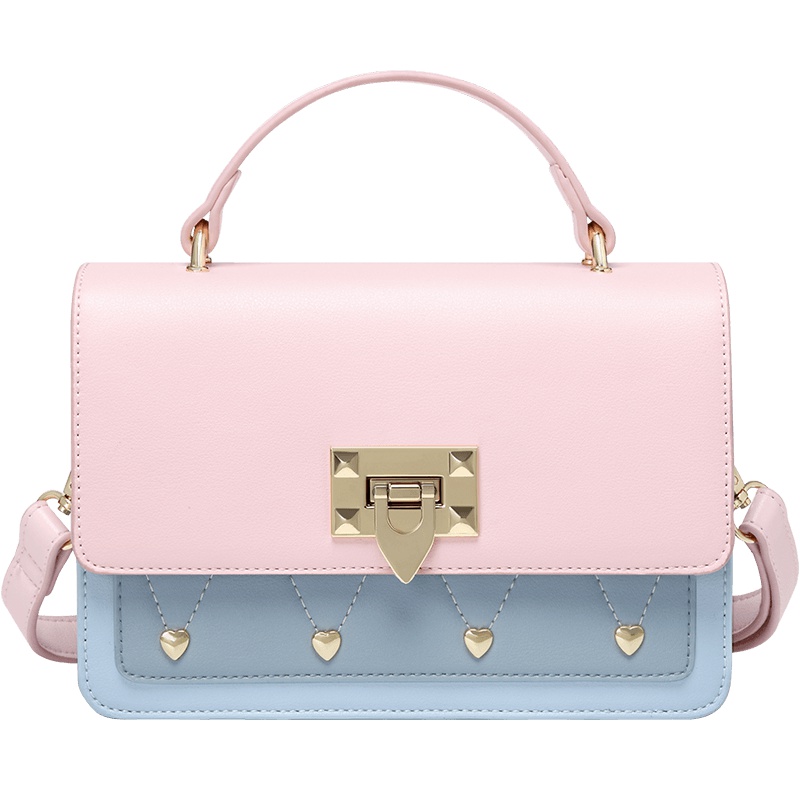 第九城（V.NINE） 单肩包女2019新款女包大容量撞色斜挎包时尚韩版百搭小方包潮流简约手提包