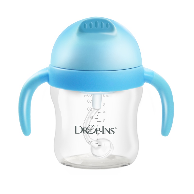 迪芽婴儿吸管杯宝宝学饮杯水杯重力球防呛漏防摔防胀训练杯180ml(蓝色)