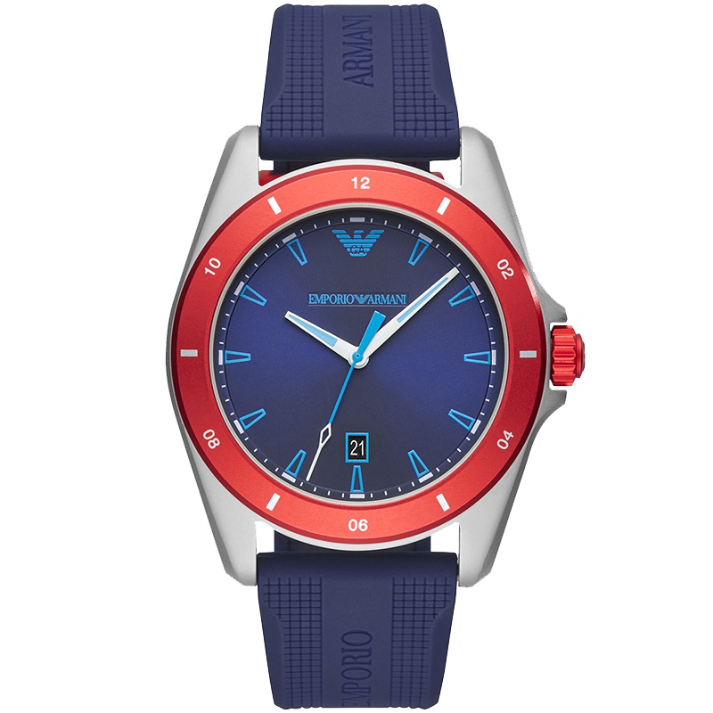 阿玛尼（ Emporio Armani）手表 个性潮流运动蓝色男士石英腕表硅胶带 AR11217