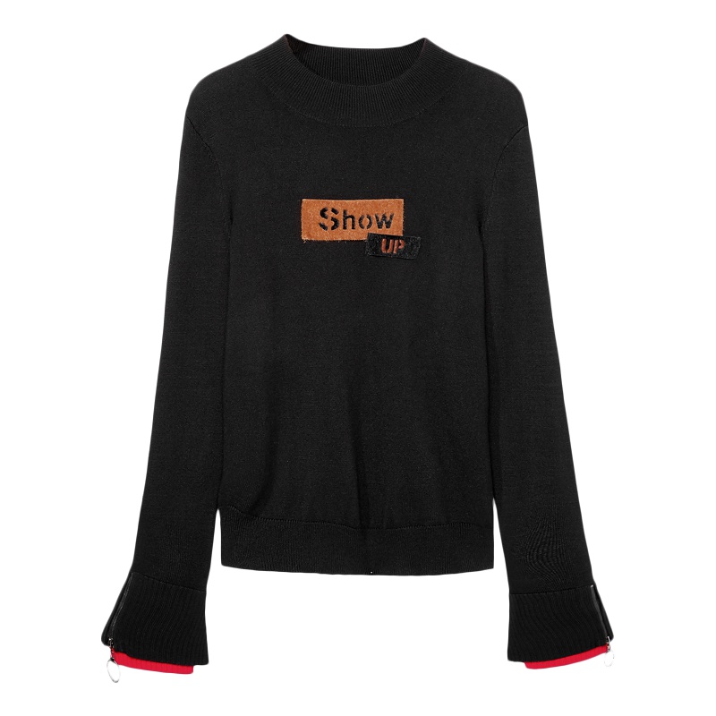 2019爱居兔秋季女装前片字母装饰设计长袖针织衫