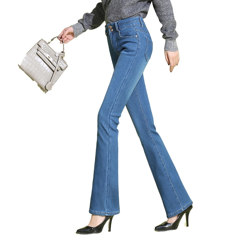 茜靓CHYLLIRN新款秋冬微喇叭裤牛仔裤女垂感高腰显瘦显高弹性弹力