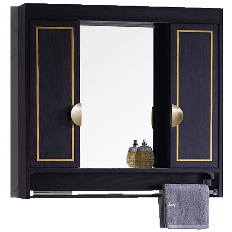 轻奢浴室隐藏式镜柜挂墙式实木卫生间镜子带置物架推拉镜带灯安心抵