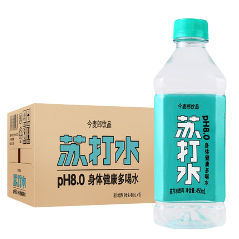 今麦郎苏打水450ml*15瓶整箱 小瓶装碱性苏打矿泉水0糖0脂肪