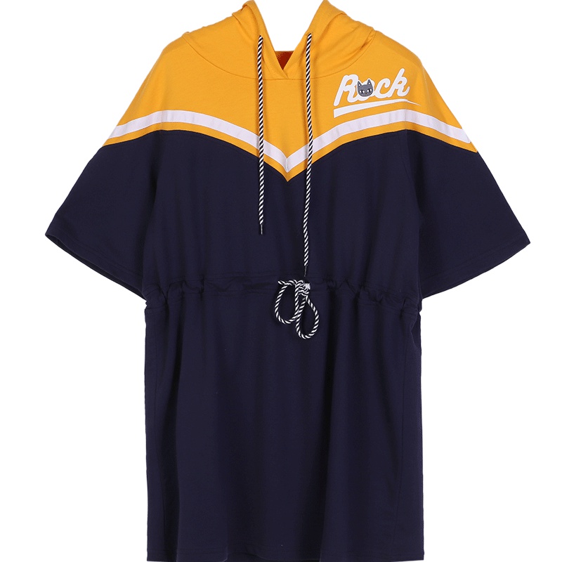 a02新款韩版个性撞色拼接连帽抽绳显瘦连衣裙女DTU2D0271DR