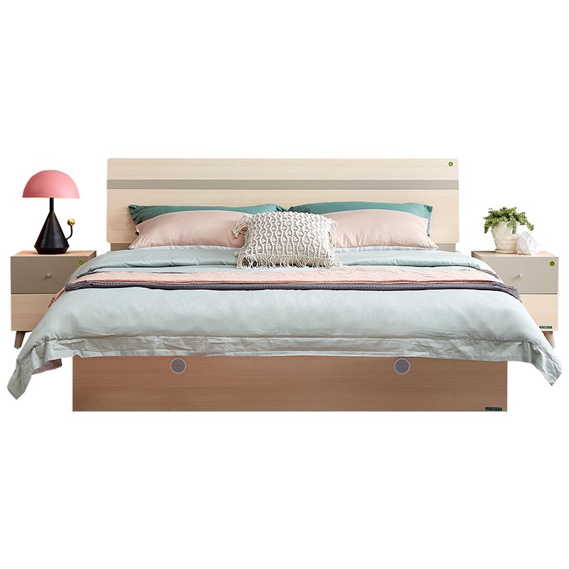 全友家居 床 双人床 框架床 现代简约卧室家具 白橡木纹板式床 106305