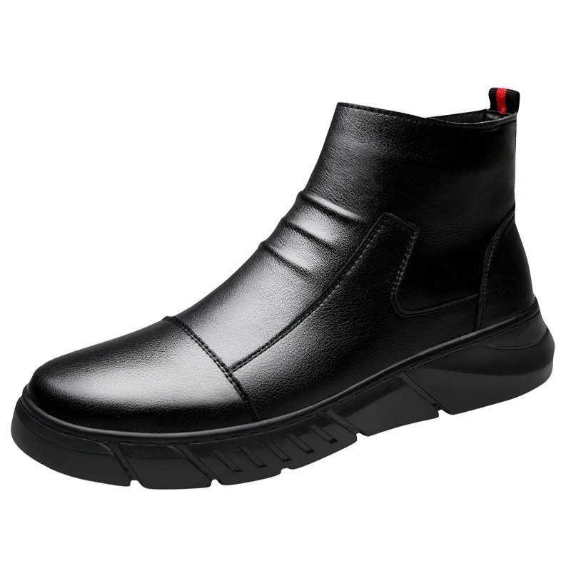 牧伦奴仕(MULUNUSHI)新款皮鞋男士雪地靴加绒保暖男鞋套脚马丁靴二层牛皮(除牛反绒)四季休闲鞋高帮鞋黑潮76029