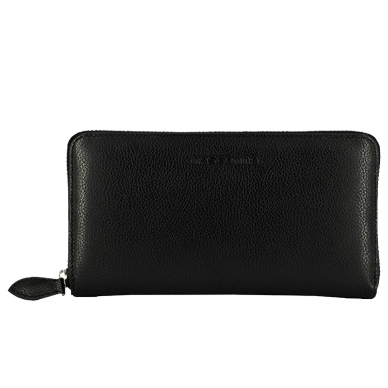 MASCOMMA头层牛皮镍色盘拉链长款钱包 4A003BLK