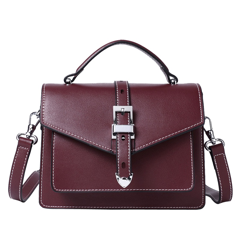 Royal Maine 2019新款牛皮撞色女包简约休闲包拼接宽肩带单肩斜挎小方包
