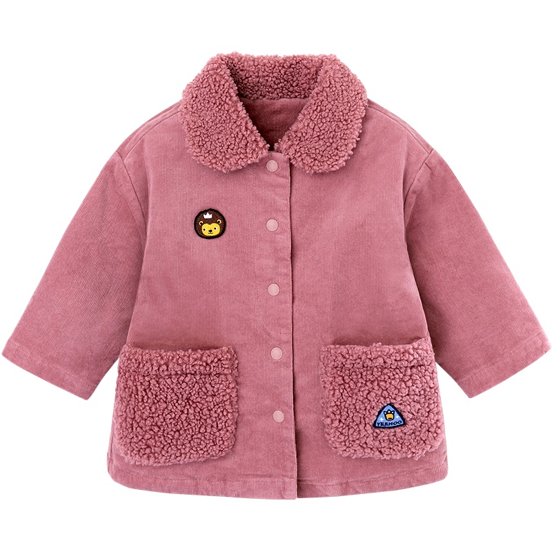 英氏童装儿童男女童翻领羊羔绒落肩外套YRWBJ30374A01