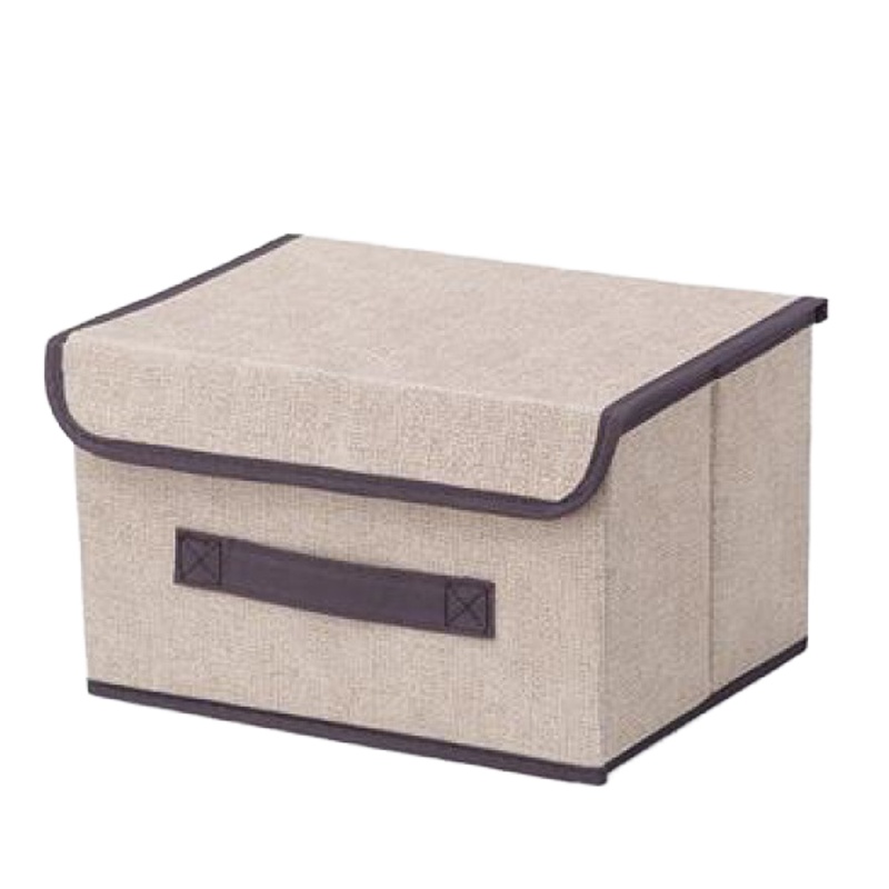 简约居家布艺收纳箱带盖防尘收纳盒衣服玩具内衣多功能折叠储物箱 小号颜色随机发 小号
