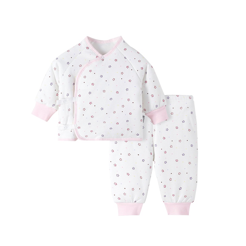 猫人人初生儿系带夹棉加厚保暖内衣套装宝宝纯棉秋冬装MR18089