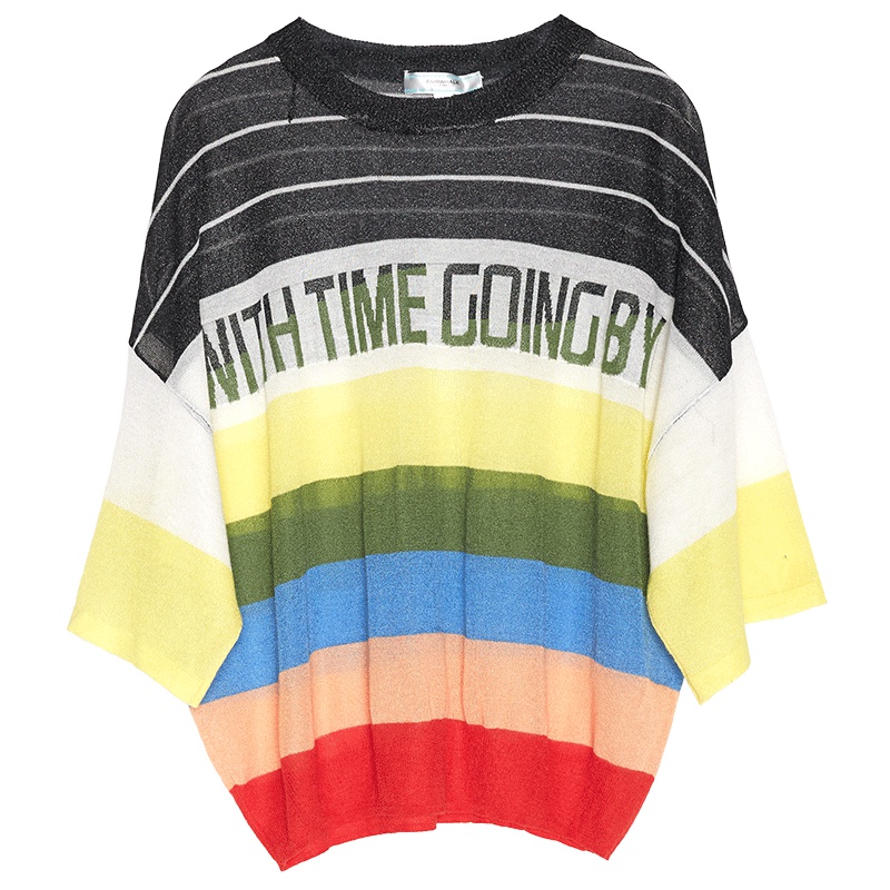 马克华菲女装2019短袖撞色针织衫条纹针织套头衫短袖女