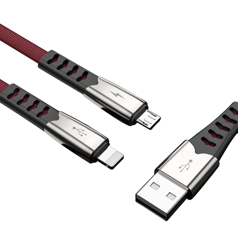 古尚古数据线一拖二充电线器iPhone6s苹果7适用华为P30type-c车载快充多头多功能加长安卓vivo二合一 红色