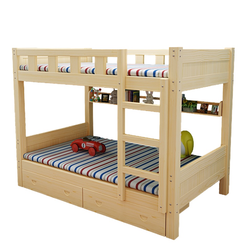 鑫金虎 上下床实木高低床子母床松木双层上铺1.35米下铺爬梯款儿童床