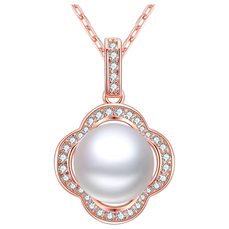 佰色传情纯银项链淡水珍珠吊坠女时尚气质四叶草生日礼物