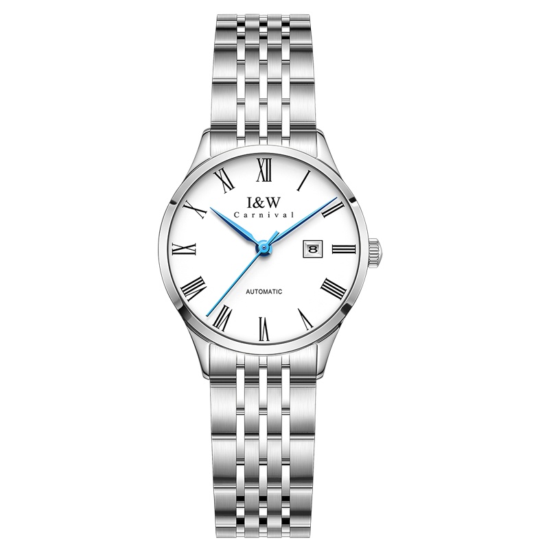 爱沃驰(I&W) 女士时尚简约潮流钢带 经典精致手表 女士机械表即送同款手镯