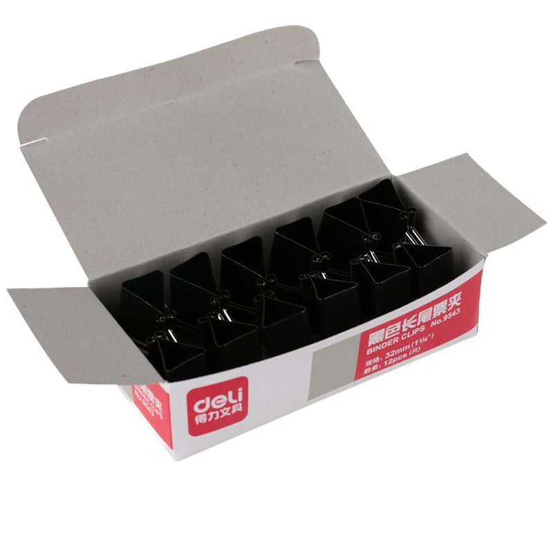 得力 9543-3#长尾票夹 32mm筒装(黑)(12只/盒)