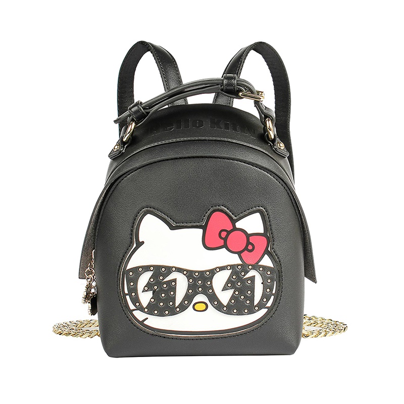 HELLO KITTY 凯蒂猫 猫头印花可调节拎手双肩包 黑色