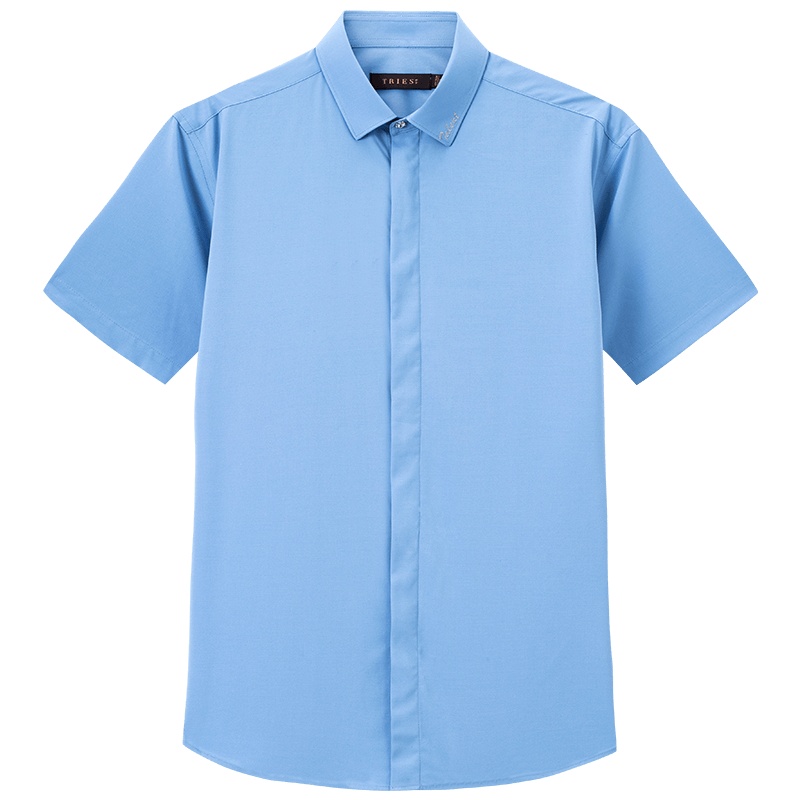 才子男装官方旗舰短袖衬衫男2021年夏季新款修身透气商务休闲刺绣衬衣