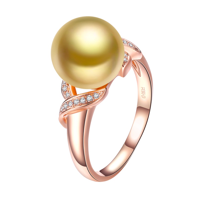 brir佰色传情10-11MM正圆南洋金珠18k金钻石海水珍珠戒指