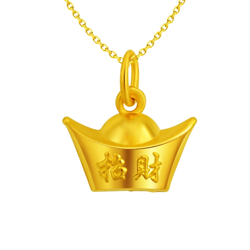 壹仟俩黄金吊坠元宝吊坠通用3D硬金进宝项坠挂坠(不含链)福气金元宝定价黄金饰品
