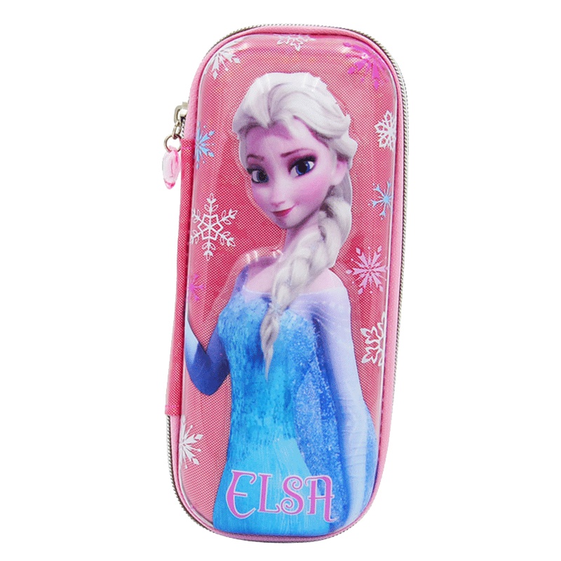 迪士尼多功能笔盒男女童文具盒小学生铅笔盒防撞耐压大容量笔袋3D立体压膜冰雪公主防水防摔笔盒 3024玫红色