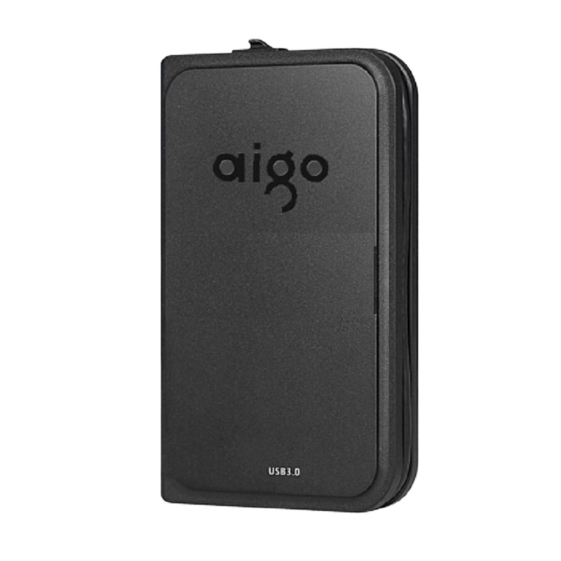 爱国者(aigo)HD806 4TB USB3.0 黑色移动硬盘 机线一体 防震抗摔