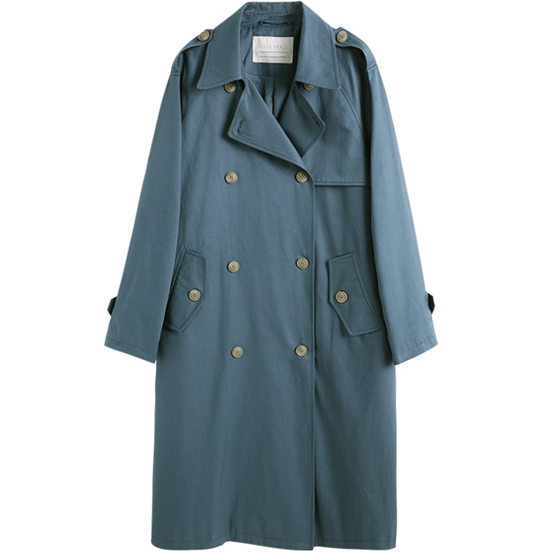 云上生活春秋款简约文艺韩版中长款双排扣百搭女式风衣