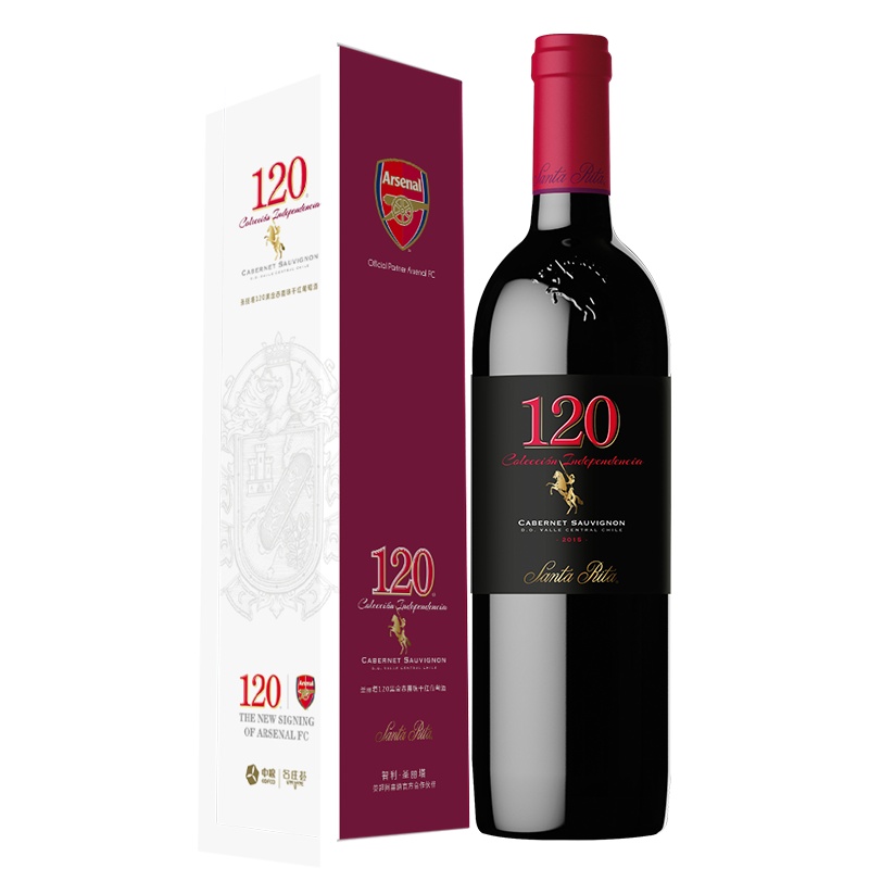 智利进口红酒 圣丽塔酒庄120黑金系列赤霞珠干红葡萄酒750ml单支礼盒装