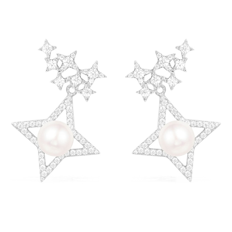 APM Monaco[唐艺昕 林志玲同款]女士 银色S925银镶晶钻繁星珍珠 耳钉首饰银耳饰 AE10115XPL