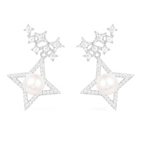 APM Monaco[唐艺昕 林志玲同款]女士 银色S925银镶晶钻繁星珍珠 耳钉首饰银耳饰 AE10115XPL