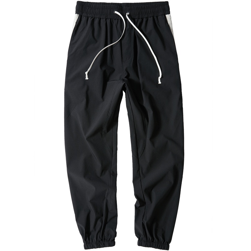 黑鲸串标休闲裤男2019春季抽绳束脚侧面拼接长裤男CKCAJ19028A